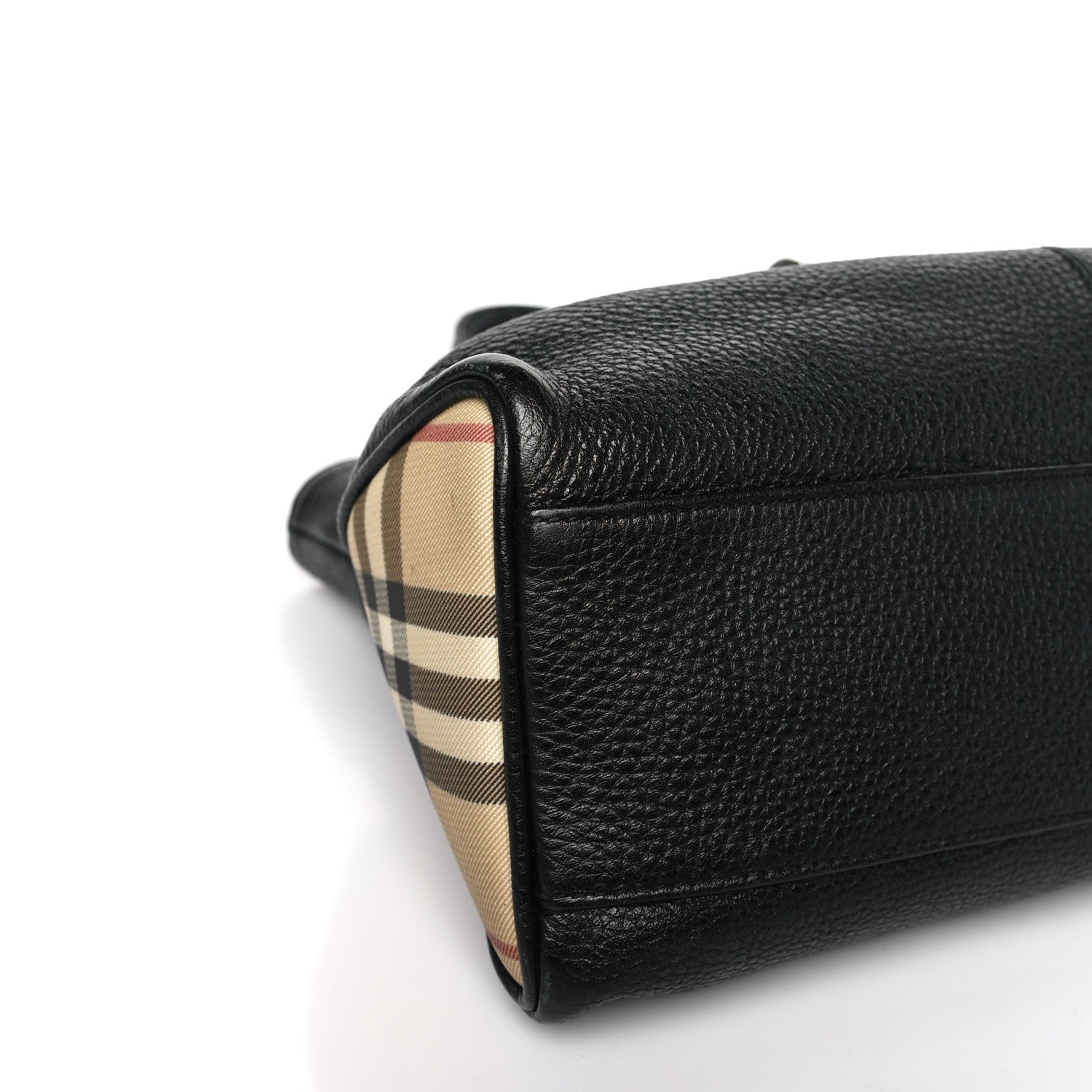 Burberry Grainy Calfskin House Check Horn Toggle Tote Black 8 of 9