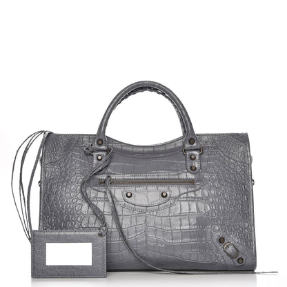 Balenciaga Calfskin Crocodile Embossed Classic Hardware City Gris Beton 1 of 8