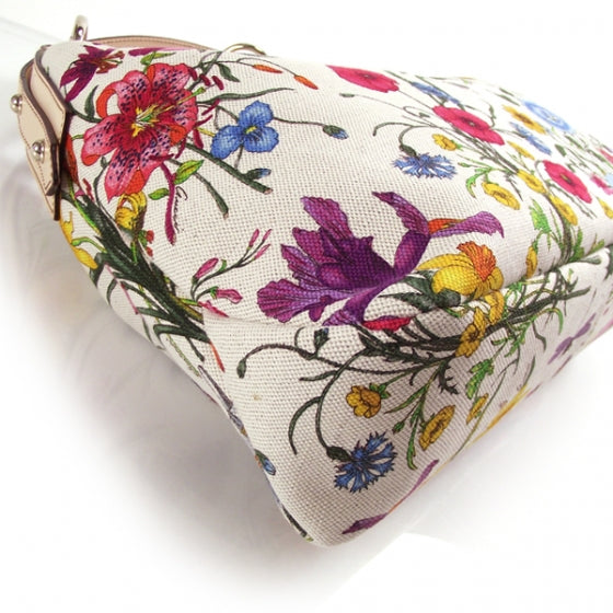 Canvas Flower Large Horsebit Hobo