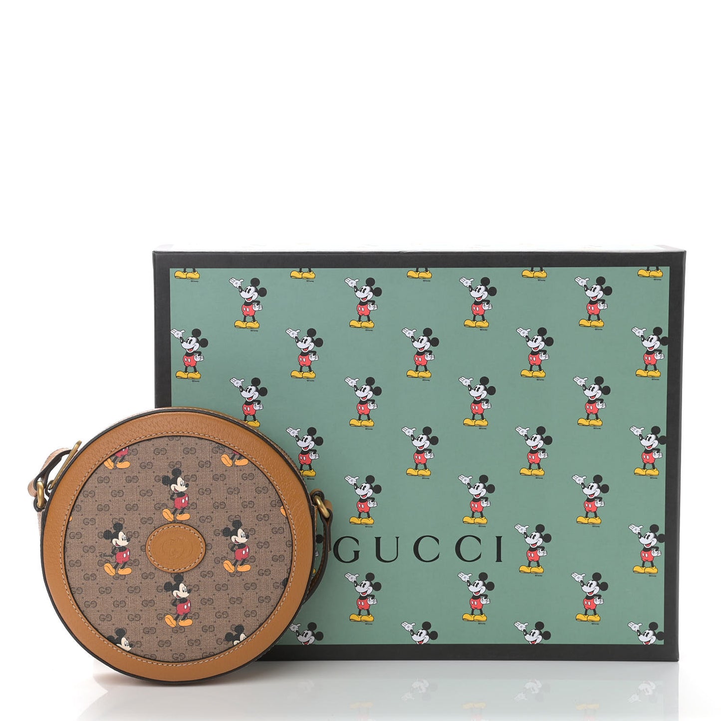 X DISNEY Mini Vintage GG Supreme Monogram Mickey Mouse Round Shoulder Bag Beige Vintage Sun Oil
