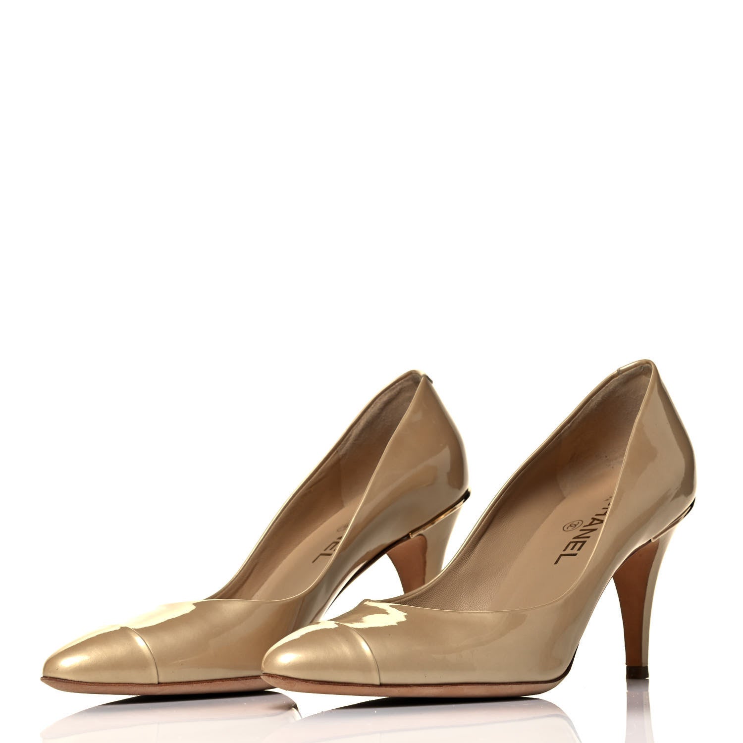 Chanel Metallic Patent Cap Toe CC Pumps 38.5 Gold 3 of 7