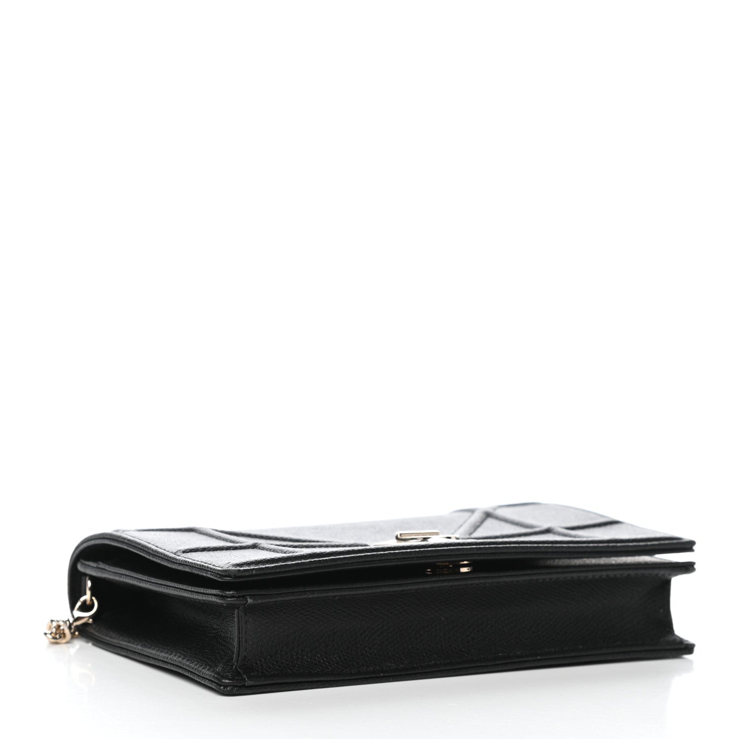Christian Dior Grained Calfskin Diorama Wallet on Chain Pouch Black 4 of 12
