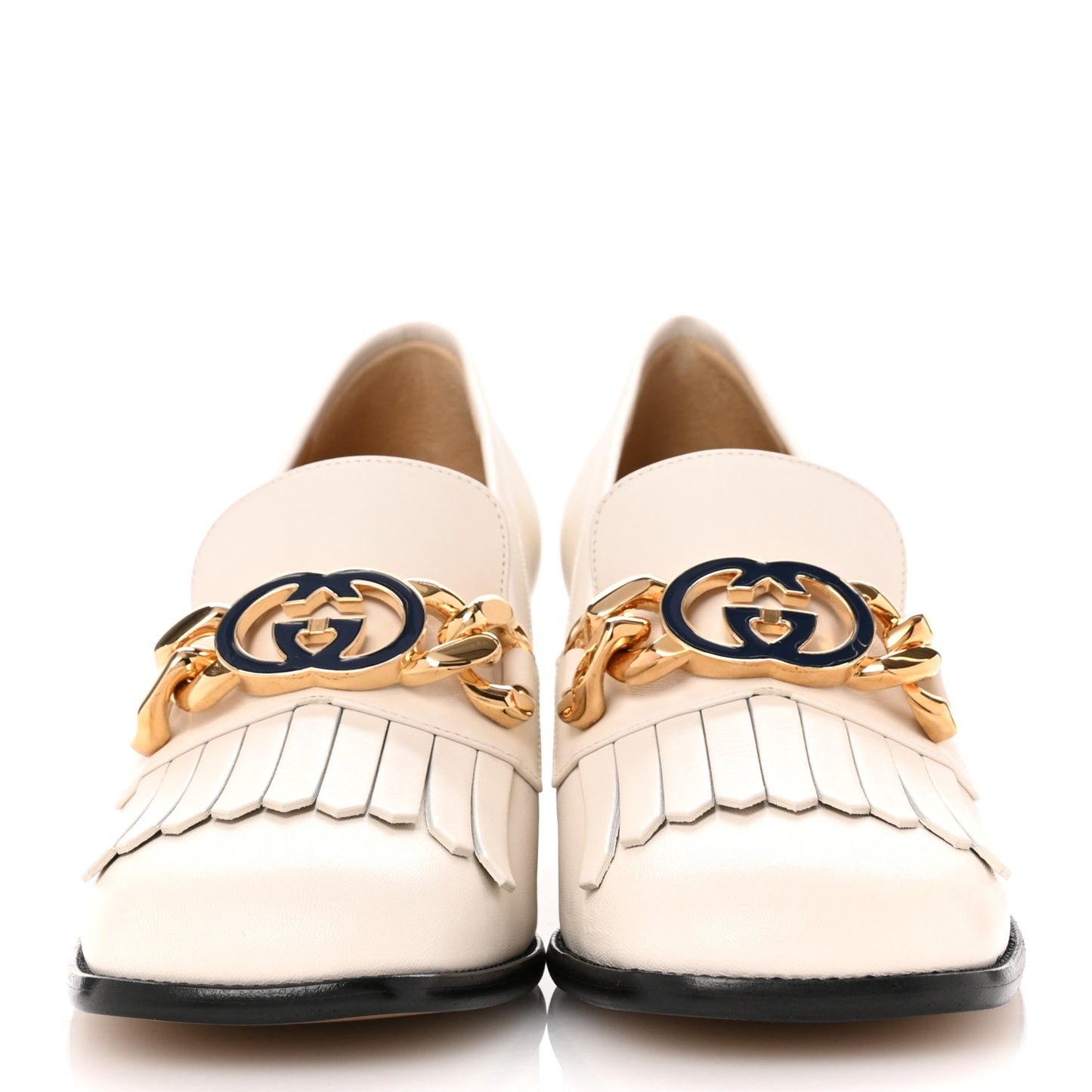 Malaga Kid Interlocking G Fringe 55mm Loafer Pumps 39 Mystic White