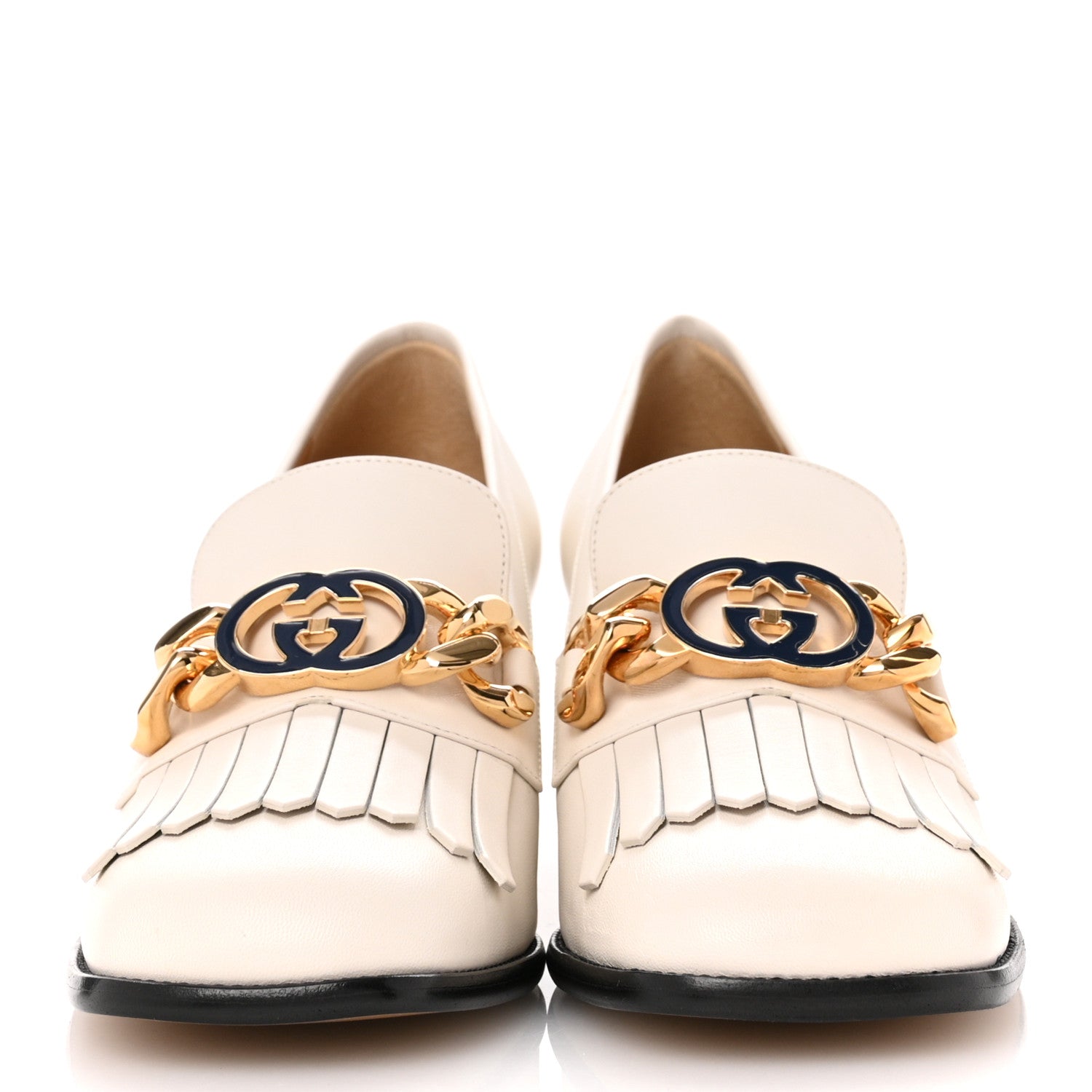 Gucci Malaga Kid Interlocking G Fringe 55mm Loafer Pumps 39 Mystic White 3 of 10