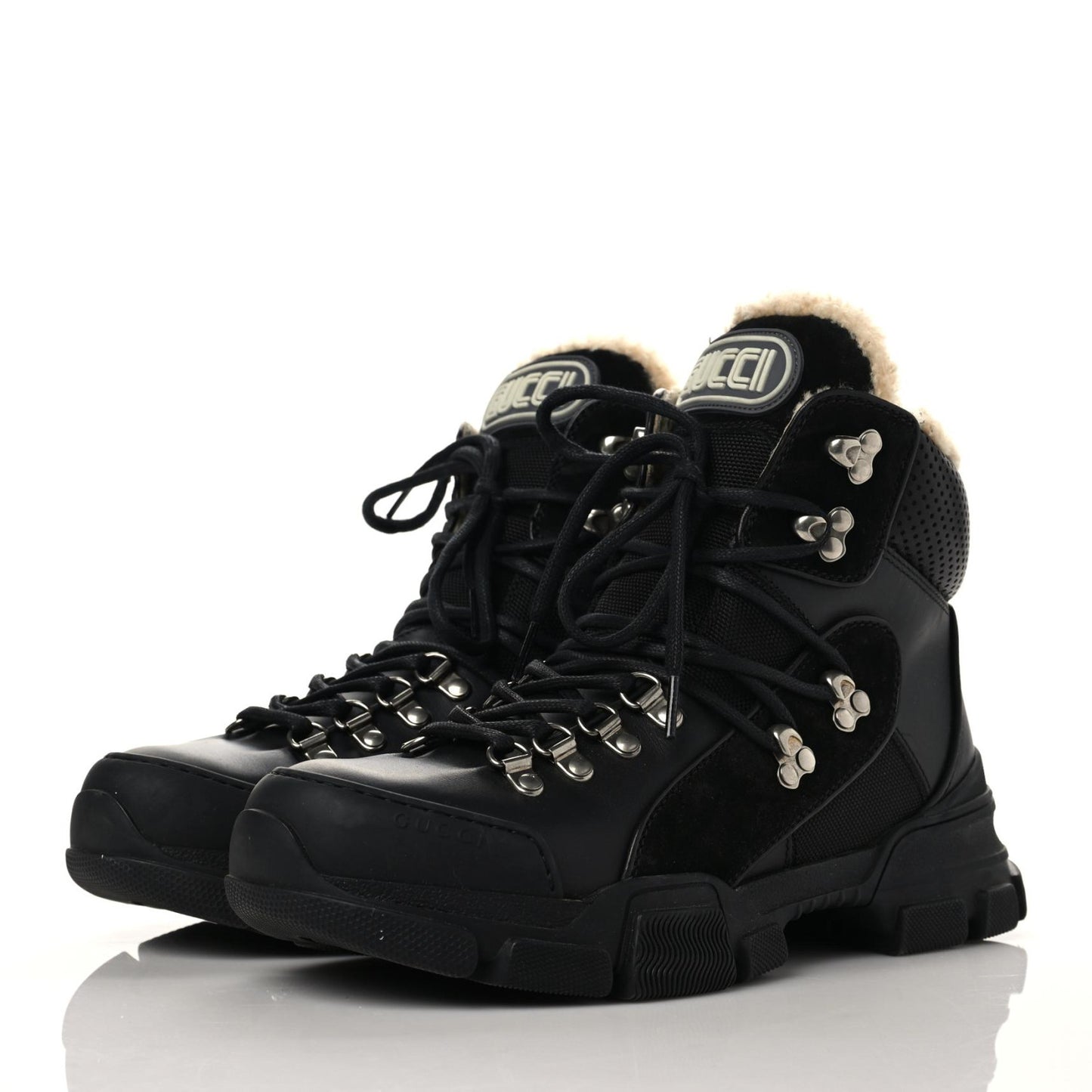 X SEGA Suede Shearling Calfskin GG Monogram Womens Flashtrek High-Top Sneakers 40 Black