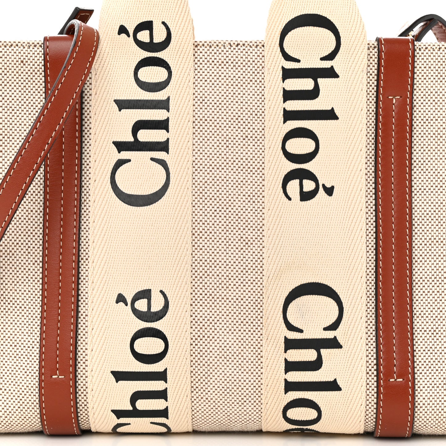 Cotton Calfskin Small Woody Ribbon Tote With Strap White Brown
