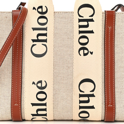Chloe Cotton Calfskin Small Woody Ribbon Tote With Strap White Brown 8 of 10
