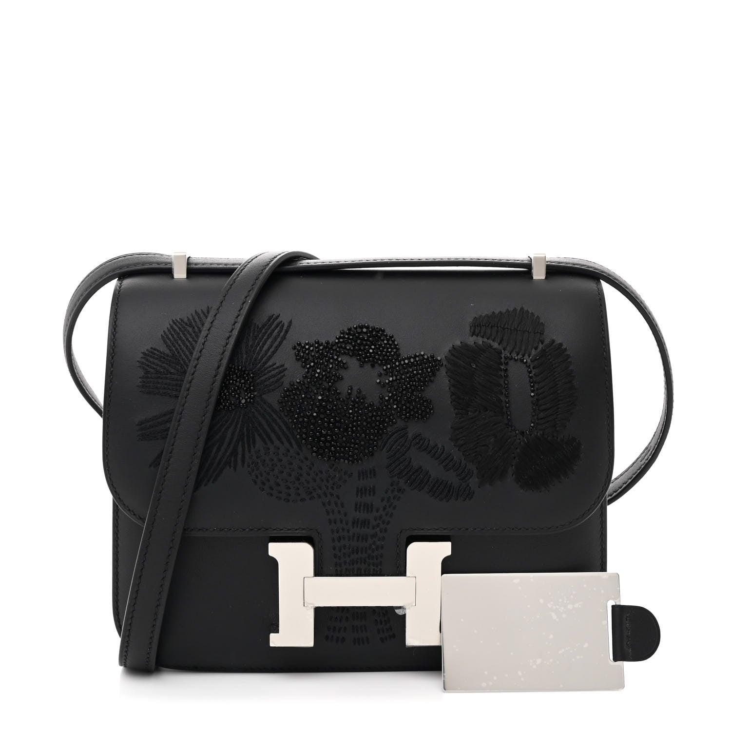 Hermes Swift Dancing Flowers Embroidered Constance 18 Black 3 of 13
