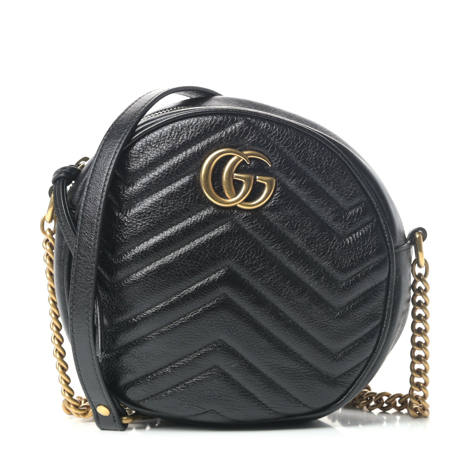 Gucci Azalea Calfskin Matelasse Heart Mini GG Marmont Round Shoulder Bag Black 1 of 11