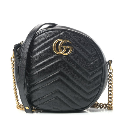 Gucci Azalea Calfskin Matelasse Heart Mini GG Marmont Round Shoulder Bag Black 1 of 11