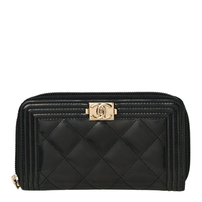 Chanel Glazed Calfskin Quilted Small Boy Zip Around Wallet Black 1 of 12