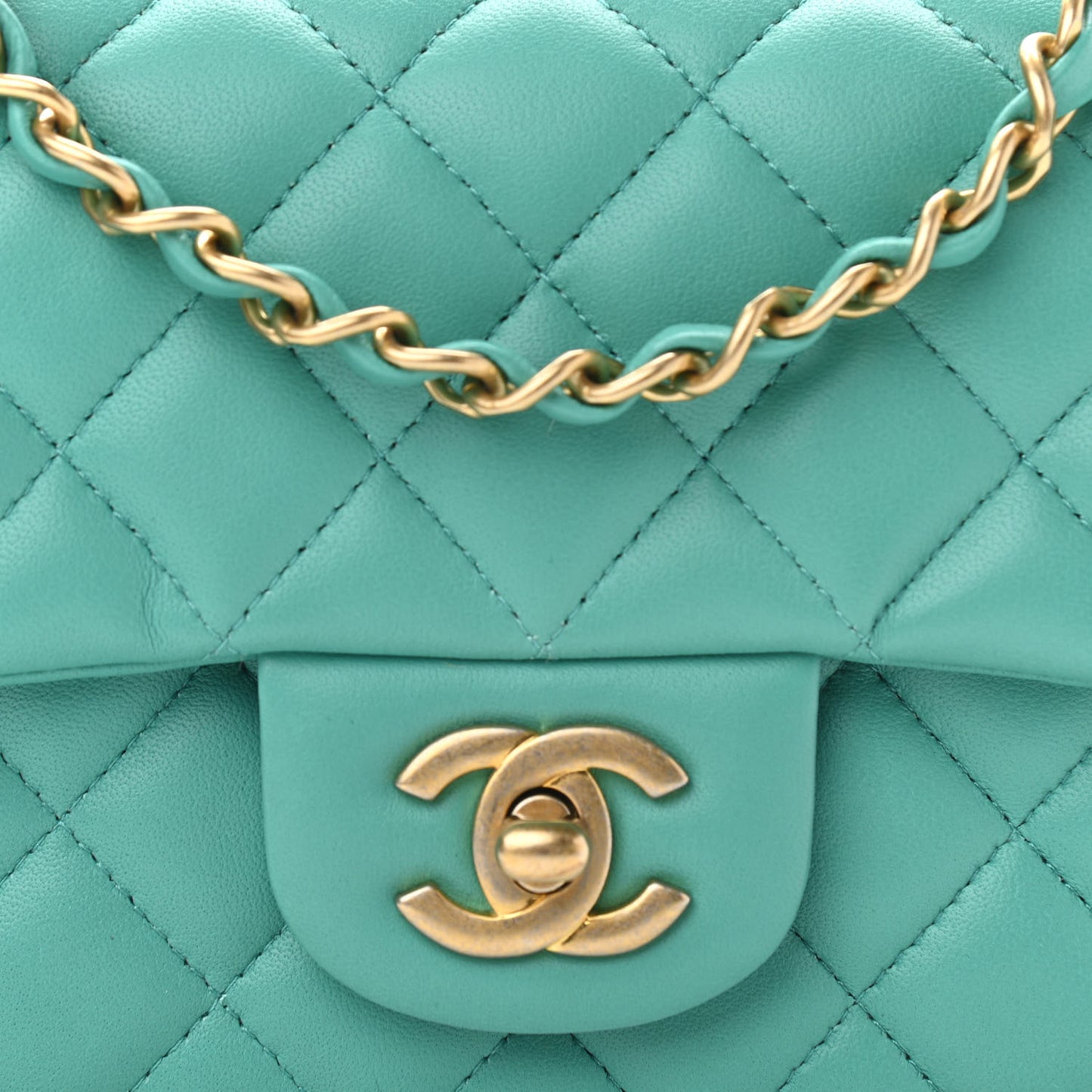 Lambskin Quilted Mini Rectangular Flap Green