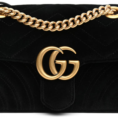 Gucci Velvet Matelasse Mini GG Marmont Shoulder Bag Black 8 of 13