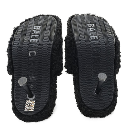 Balenciaga Faux Shearling Political Campaign Logo 80mm Sandals 39 Black 6 of 7