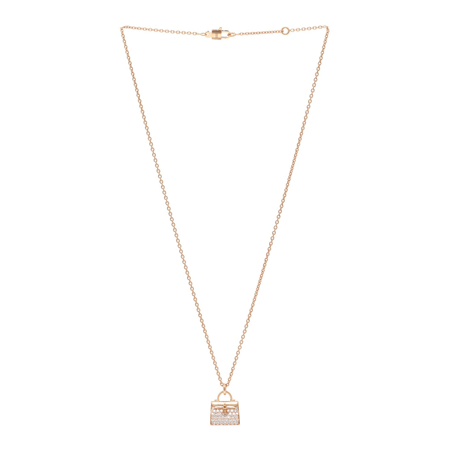 Hermes 18K Rose Gold Diamond Kelly Amulettes Pendant Necklace 3 of 5