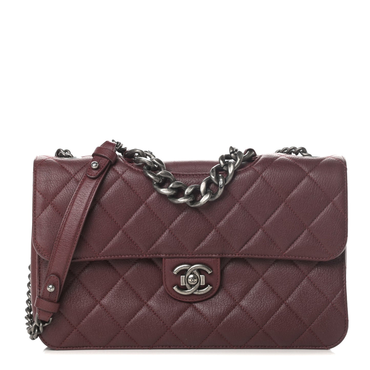 Goatskin Quilted Large Perfect Edge Flap Burgundy
