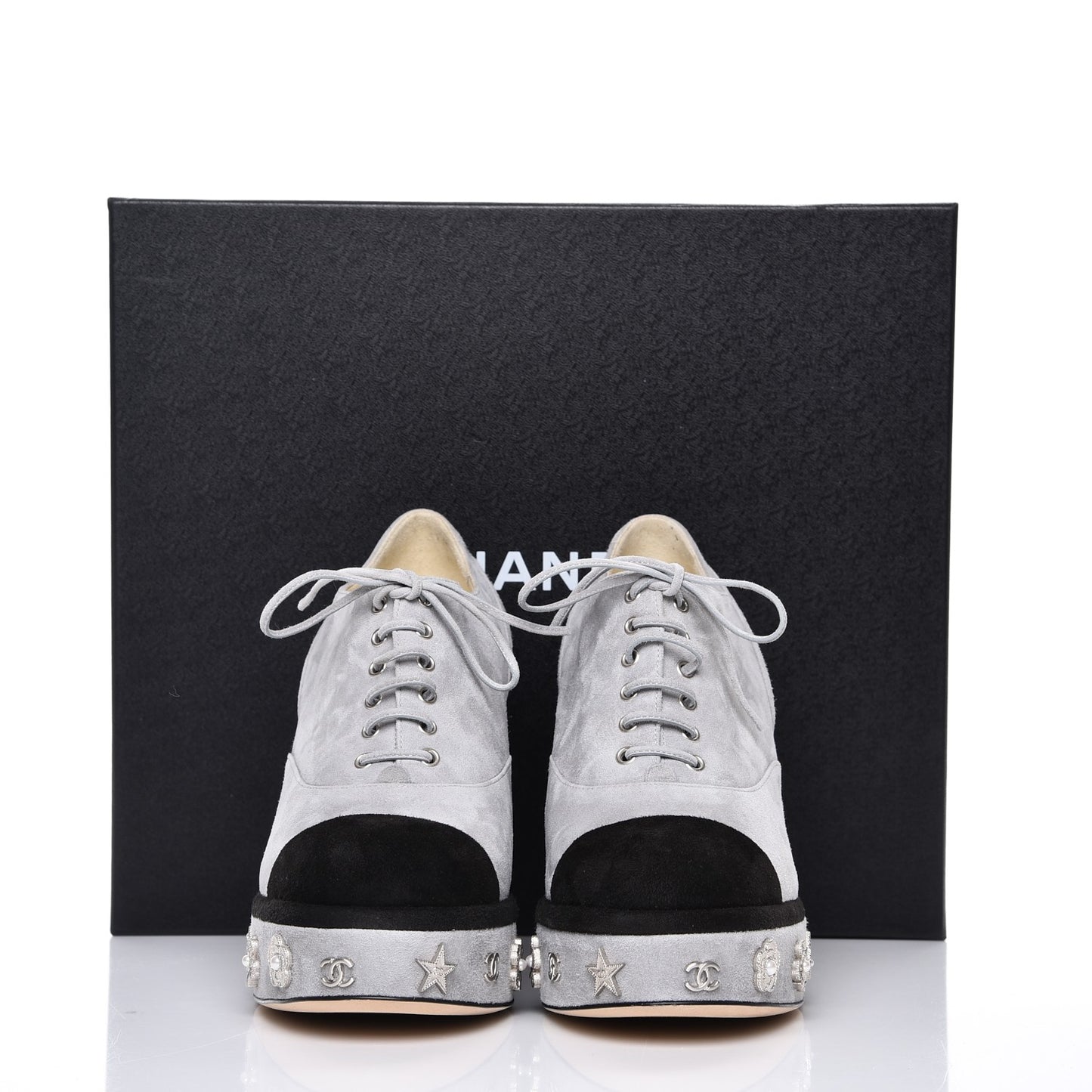 Kid Suede Lace Up Platform Oxford 40 Grey Black