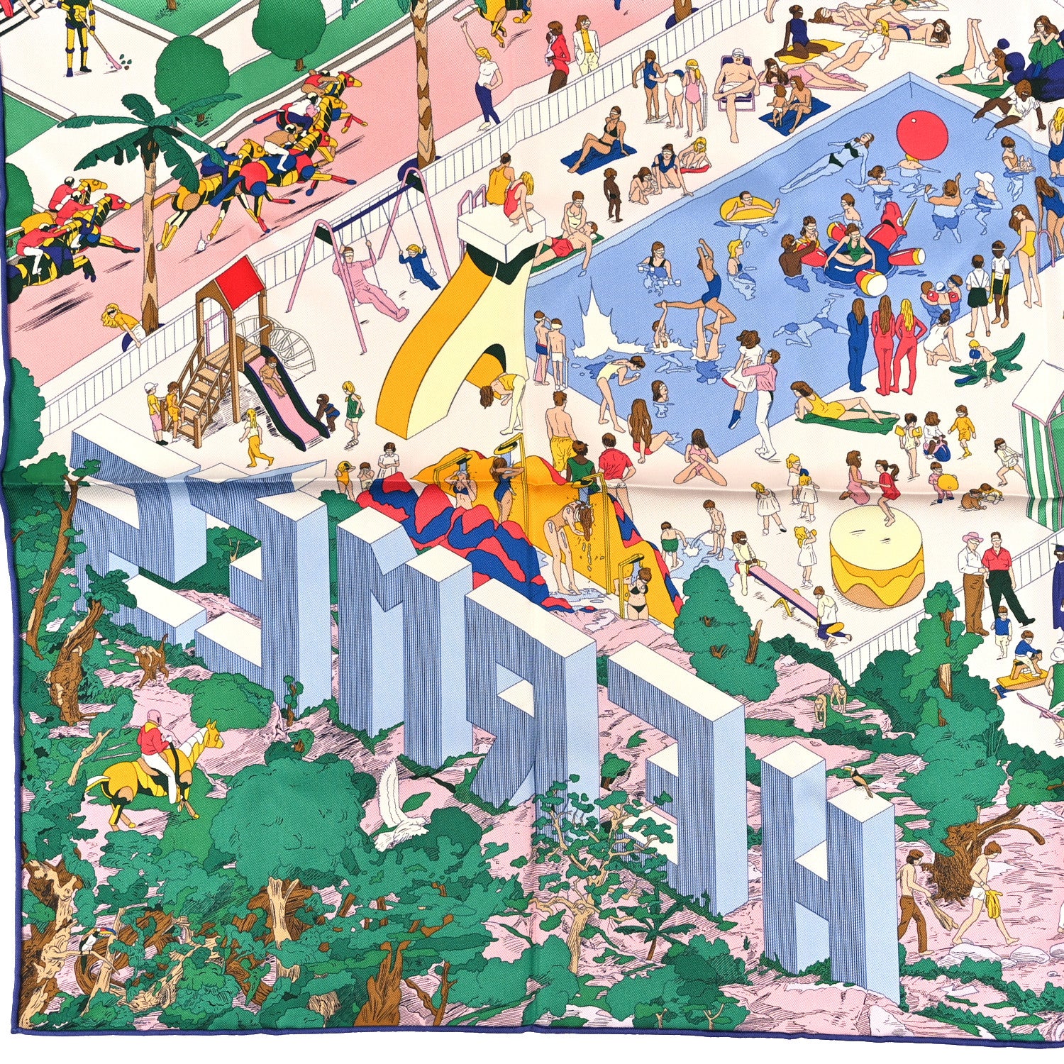 Hermes Silk On The Beach Scarf 90 Rose Vert Rouge 2 of 5