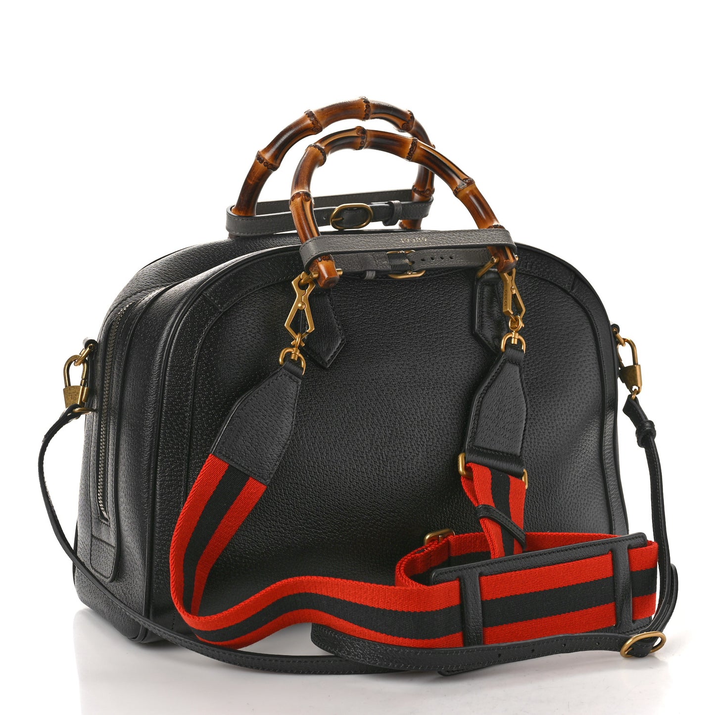 Textured Dollar Calfskin Web Large Diana Duffle Bag Black Dusty Grey