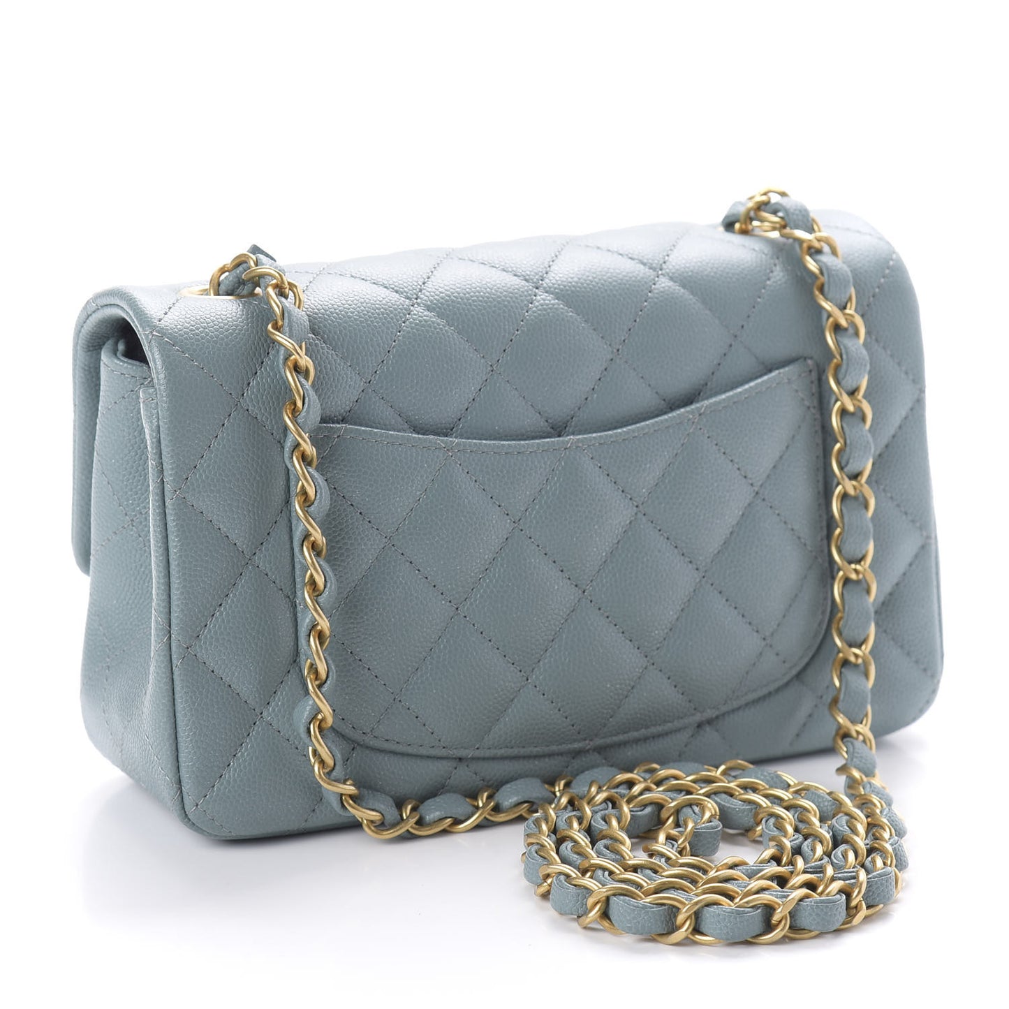 Iridescent Caviar Quilted Mini Rectangular Flap Light Blue