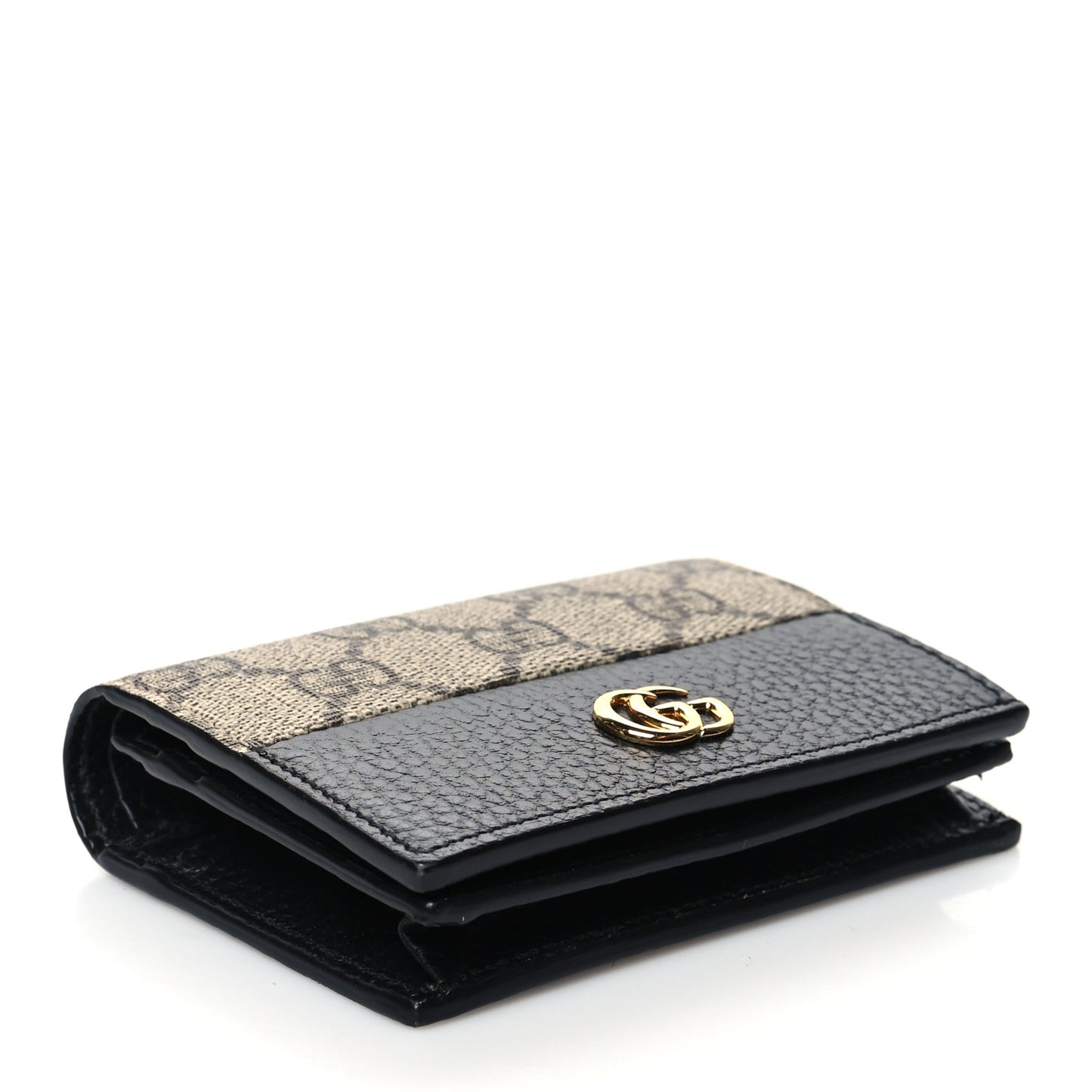 Dollar Calfskin GG Supreme Monogram GG Marmont Card Case Black Beige Ebony