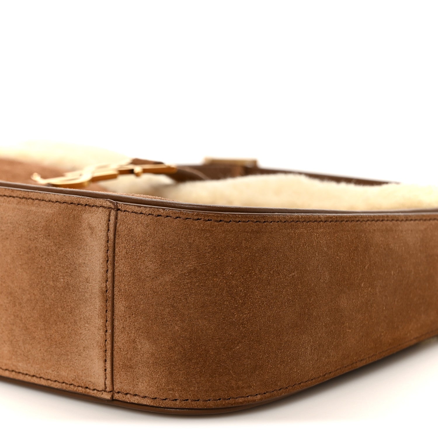 Saint Laurent Suede Calfskin Shearling Le 5 A 7 Hobo Dark Cigar Natural Beige 11 of 11