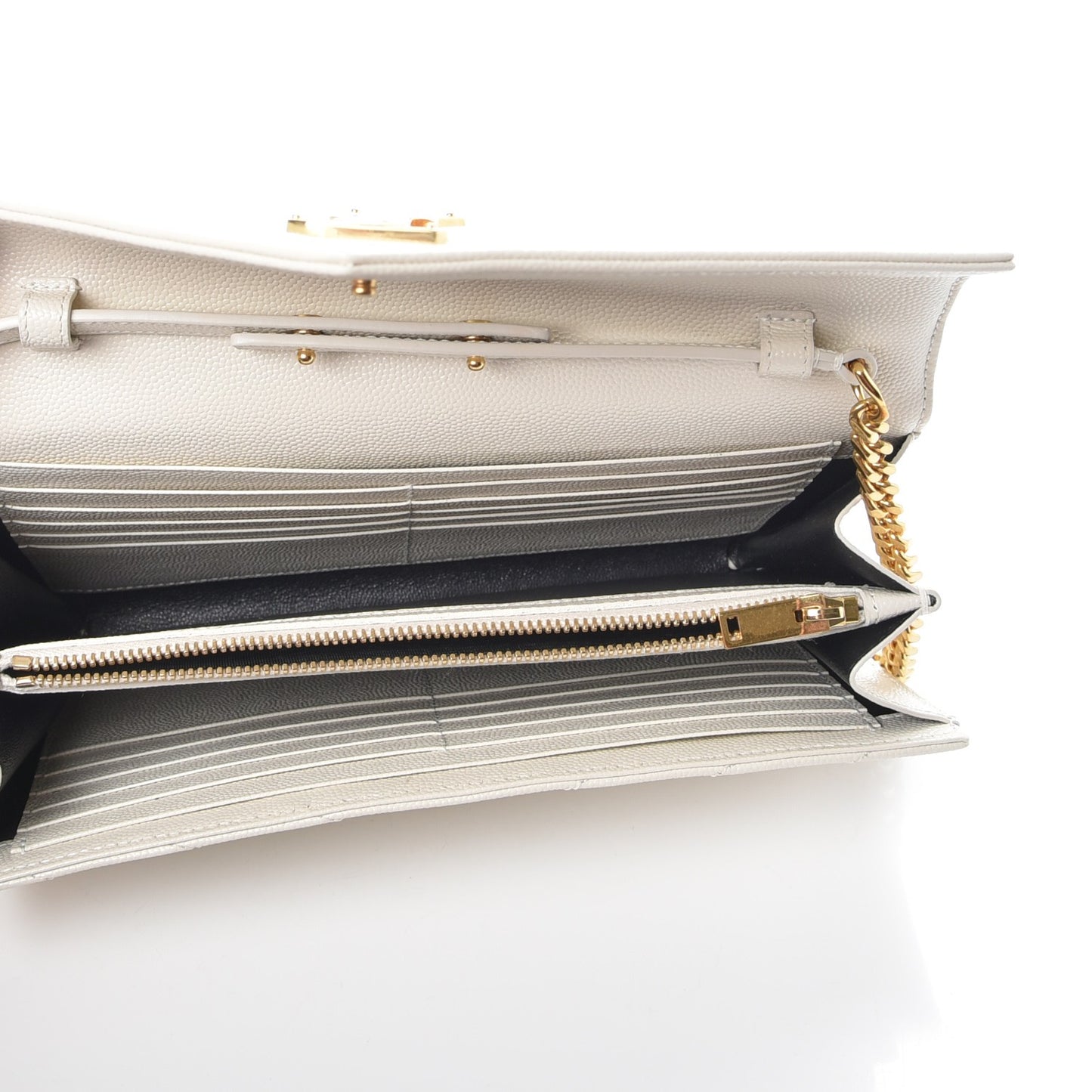Grain De Poudre Matelasse Chevron Monogram Chain Wallet White