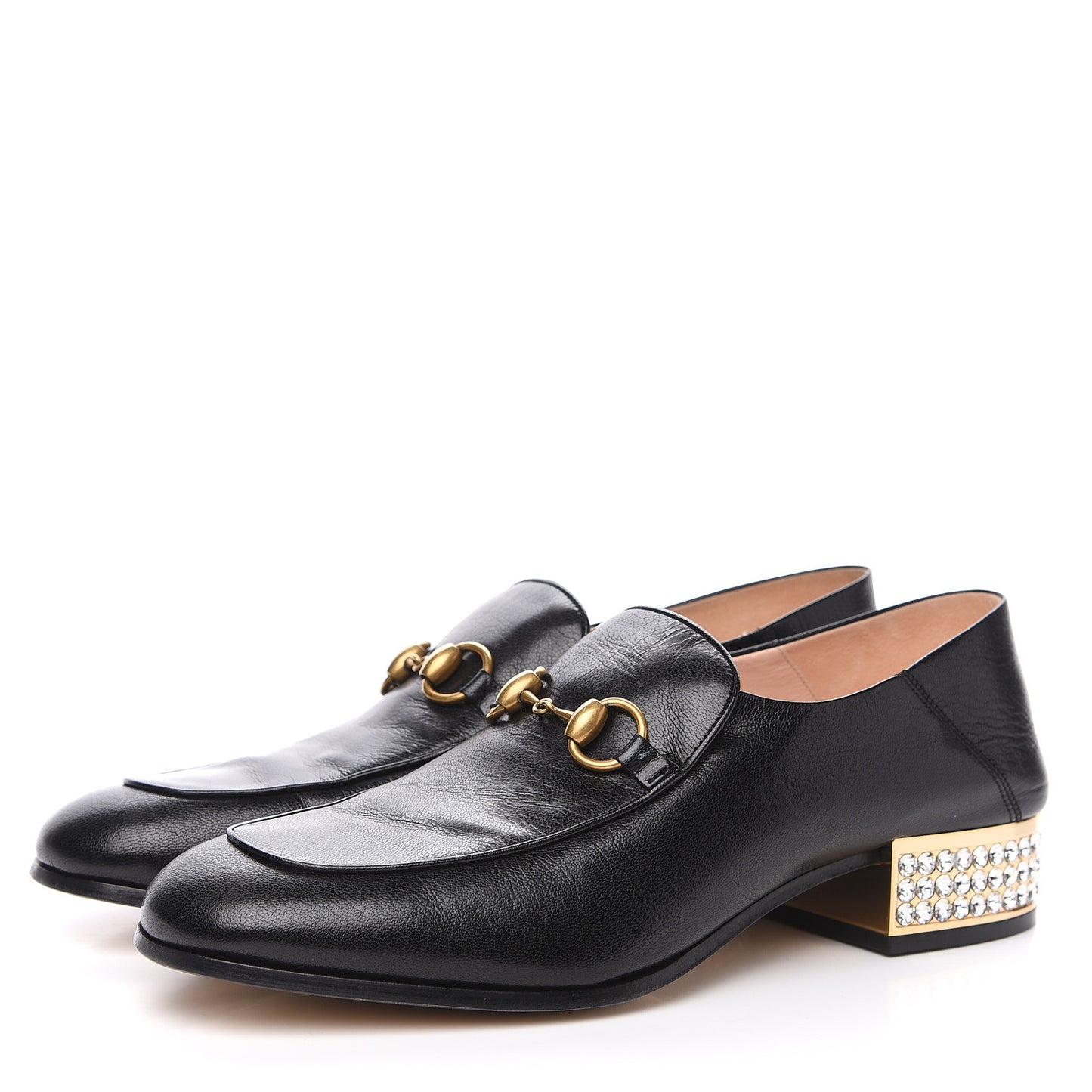 Goatskin Crystal Womens Horsebit Loafers 41 Black