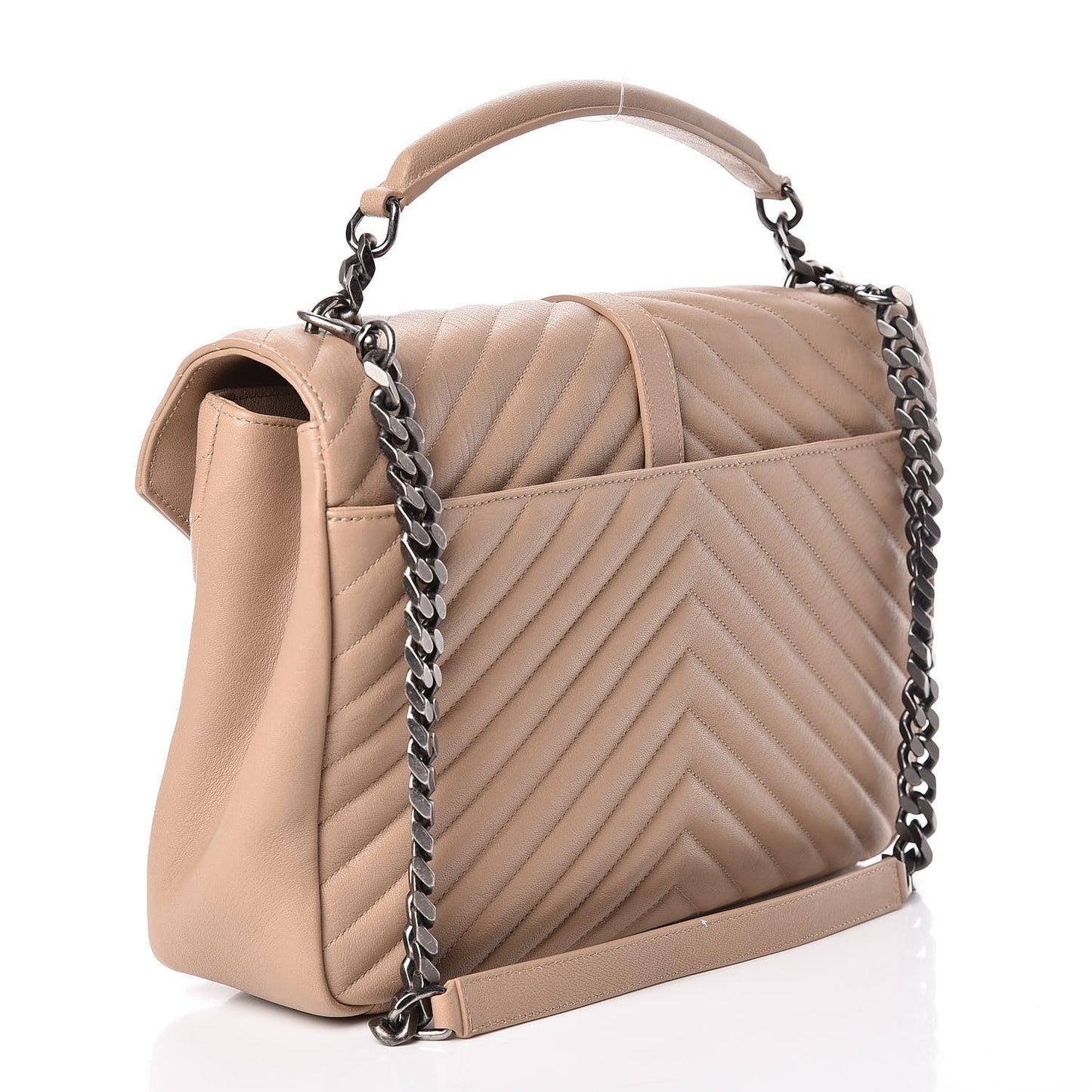 Sheepskin Matelasse Chevron Monogram Large College Satchel Beige
