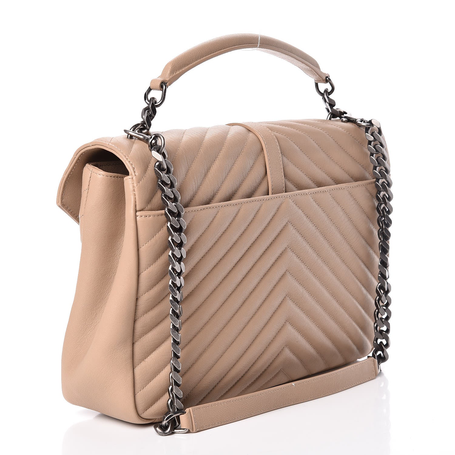 Saint Laurent Sheepskin Matelasse Chevron Monogram Large College Satchel Beige 3 of 13