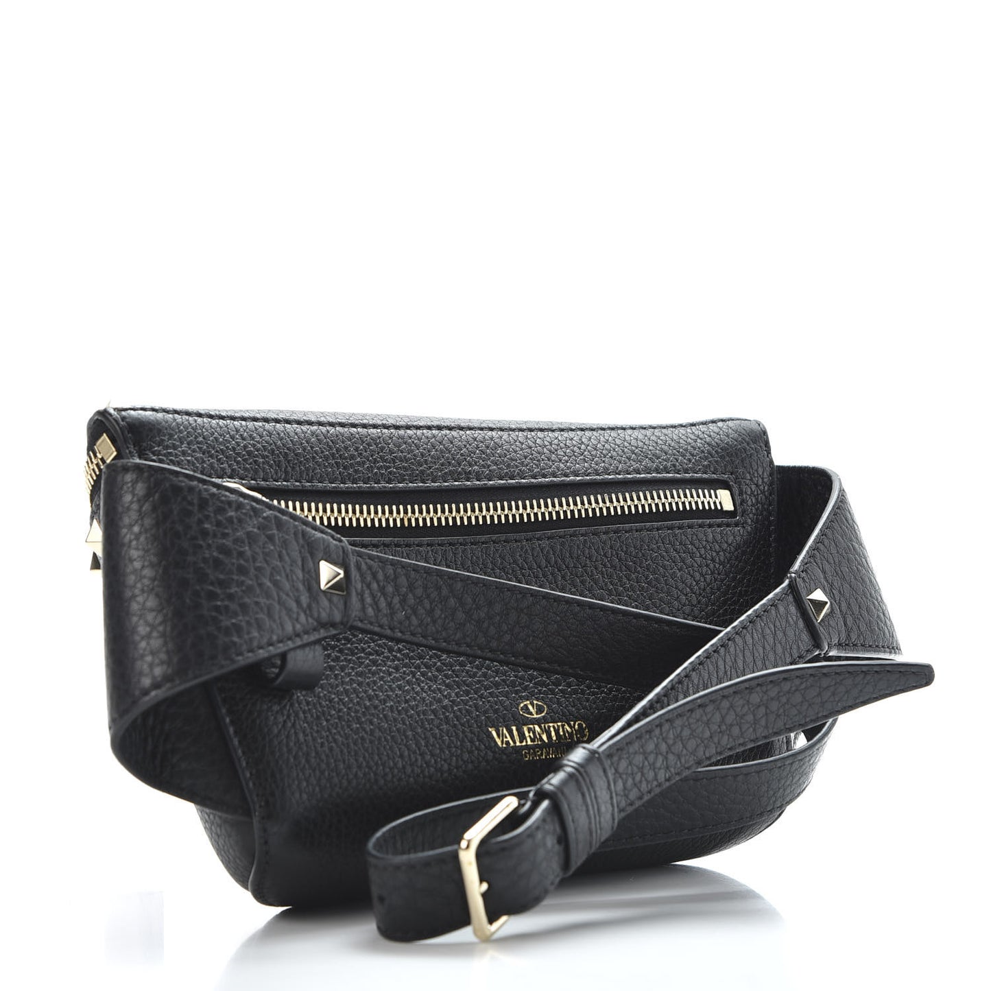 Grainy Calfskin Rockstud Belt Bag Black