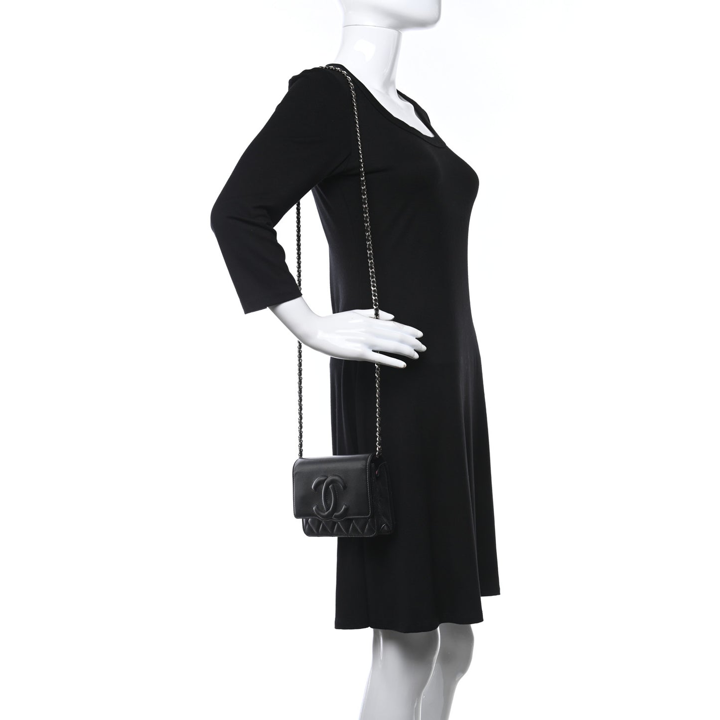 Goatskin Quilted Timeless CC Wallet On Chain WOC Black