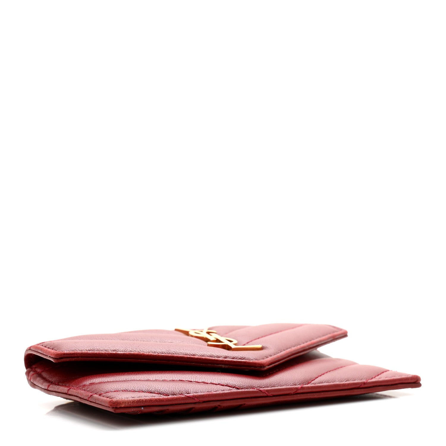 Saint Laurent Lambskin Matelasse Chevron Monogram Compact Wallet Opyum Red 3 of 9