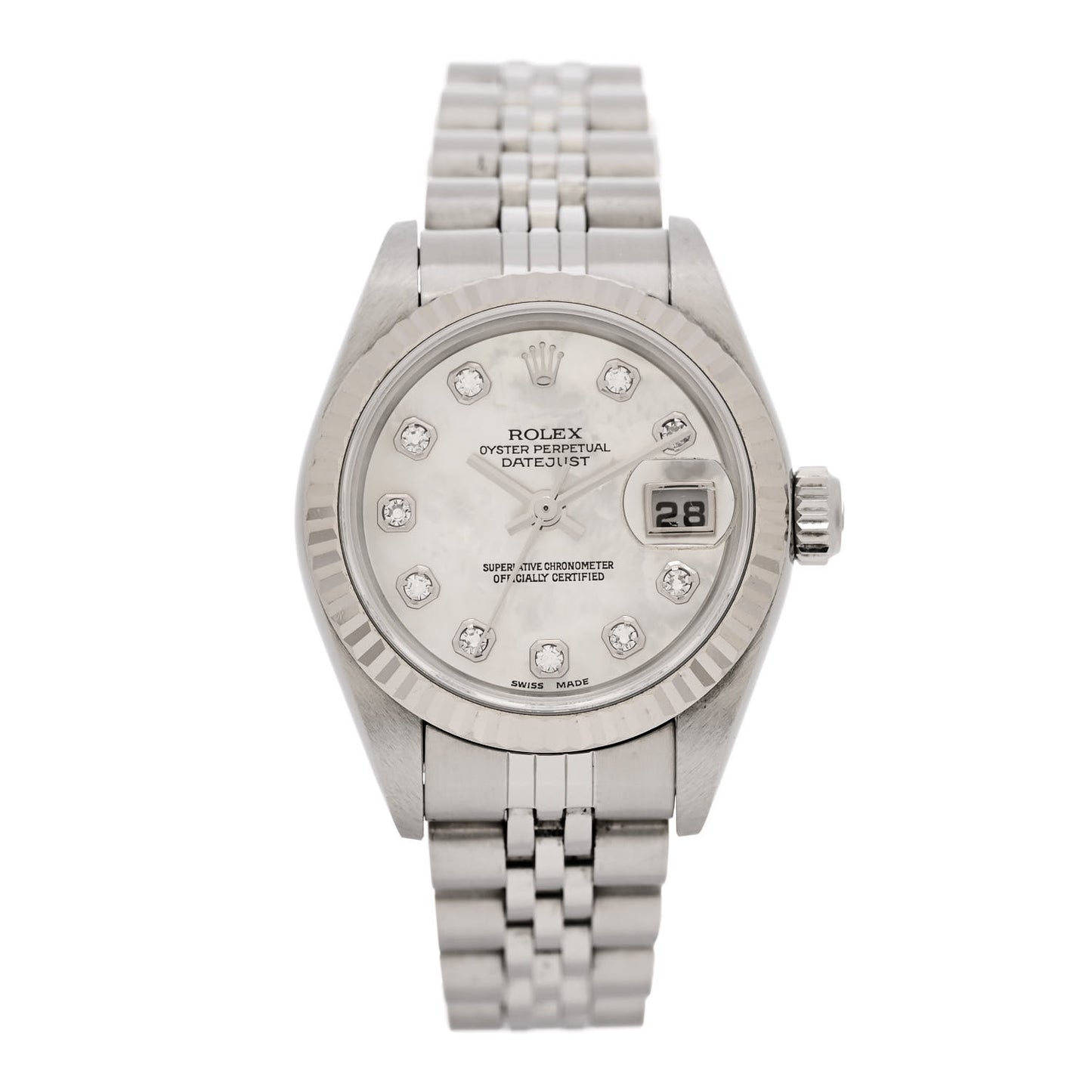 Stainless Steel 18K White Gold Diamond Mother of Pearl 26mm Oyster Perpetual Datejust Watch 79174