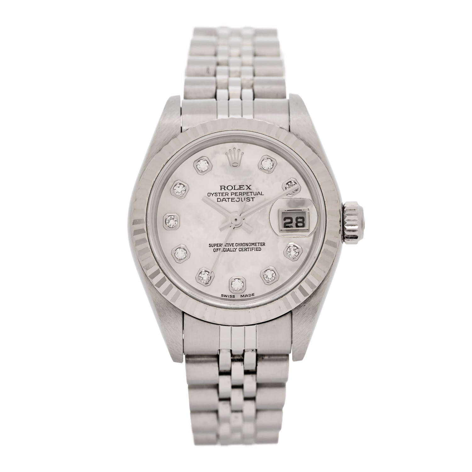 Rolex Stainless Steel 18K White Gold Diamond Mother of Pearl 26mm Oyster Perpetual Datejust Watch 79174 1 of 5