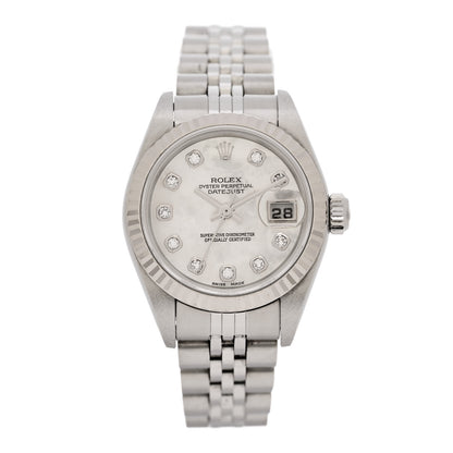 Rolex Stainless Steel 18K White Gold Diamond Mother of Pearl 26mm Oyster Perpetual Datejust Watch 79174 1 of 5