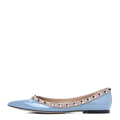 Valentino Garavani Patent Nappa Rockstud Ballerina Flats 37.5 Light Stone Poudre 1 of 11