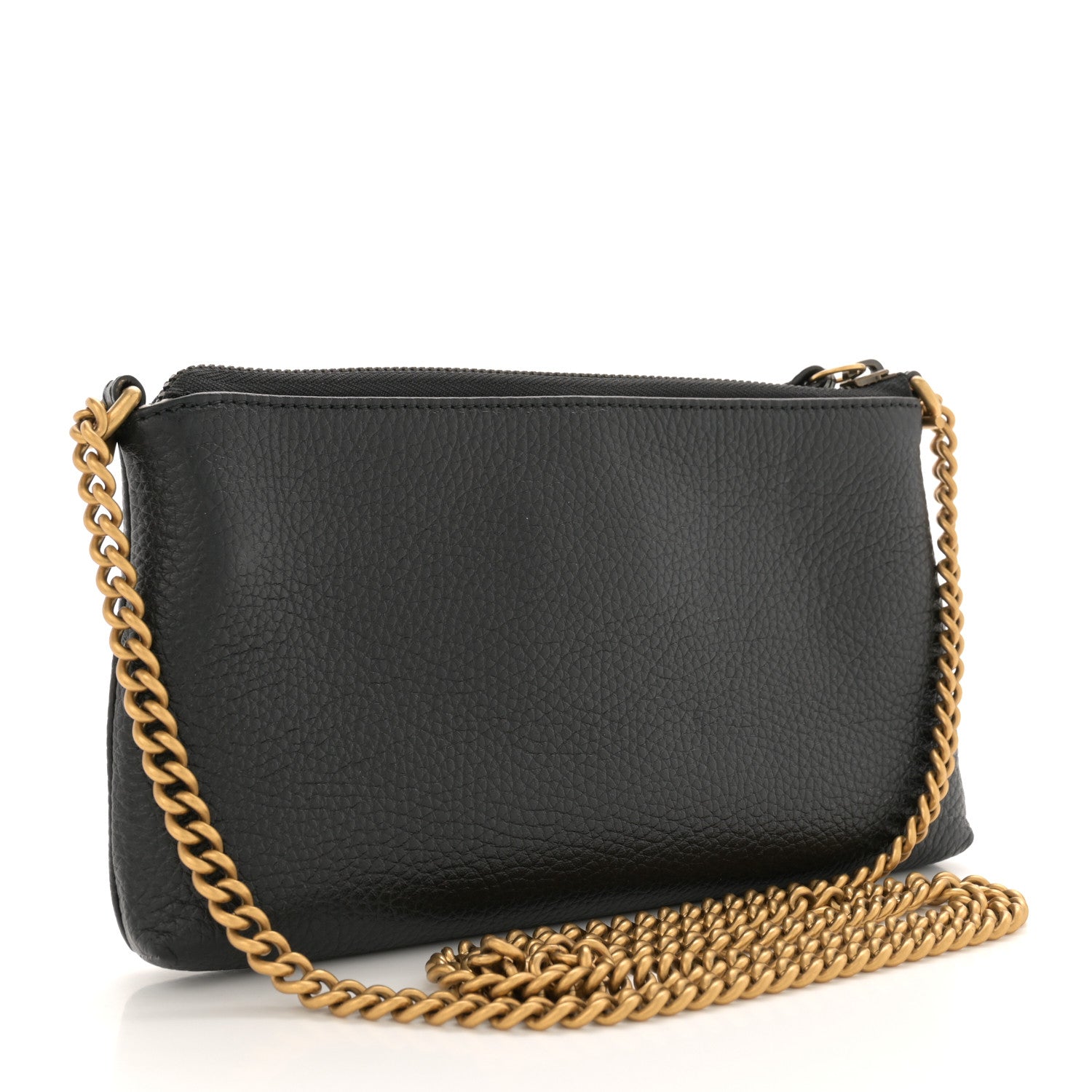 Gucci Pebbled Calfskin GG Marmont Zip Chain Bag Black 3 of 10
