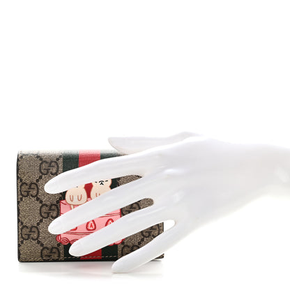 Gucci X PIKARAR Kawaii GG Supreme Monogram Animal Print Card Case Wallet Beige Ebony White Multicolor 2 of 10