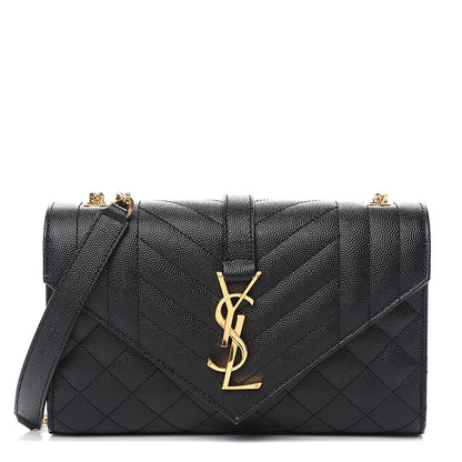 Saint Laurent Grain De Poudre Textured Mixed Matelasse Triquilt Small Monogram Satchel Black 1 of 10