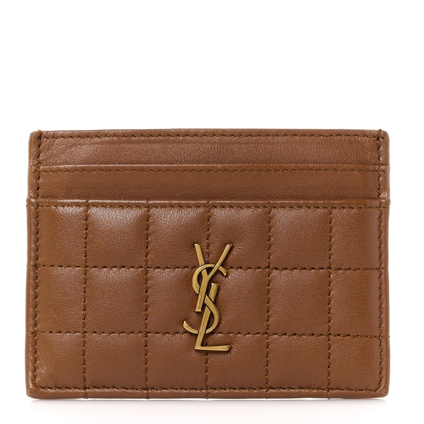 Lambskin Quilted Cassandre Credit Card Case Fox