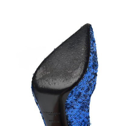 Saint Laurent Sequin Paris 105 V Cut Pumps 35 Bleu Roy 16 of 18