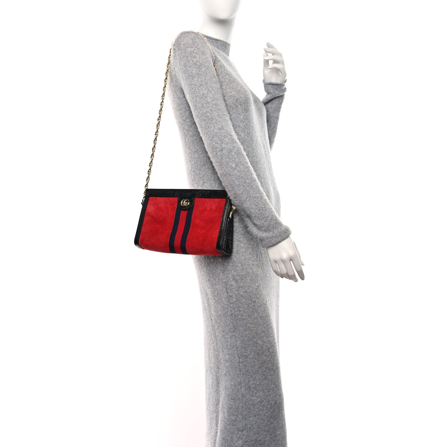 Gucci Suede Patent Web Small Ophidia Chain Shoulder Bag Hibiscus Red Black 2 of 10