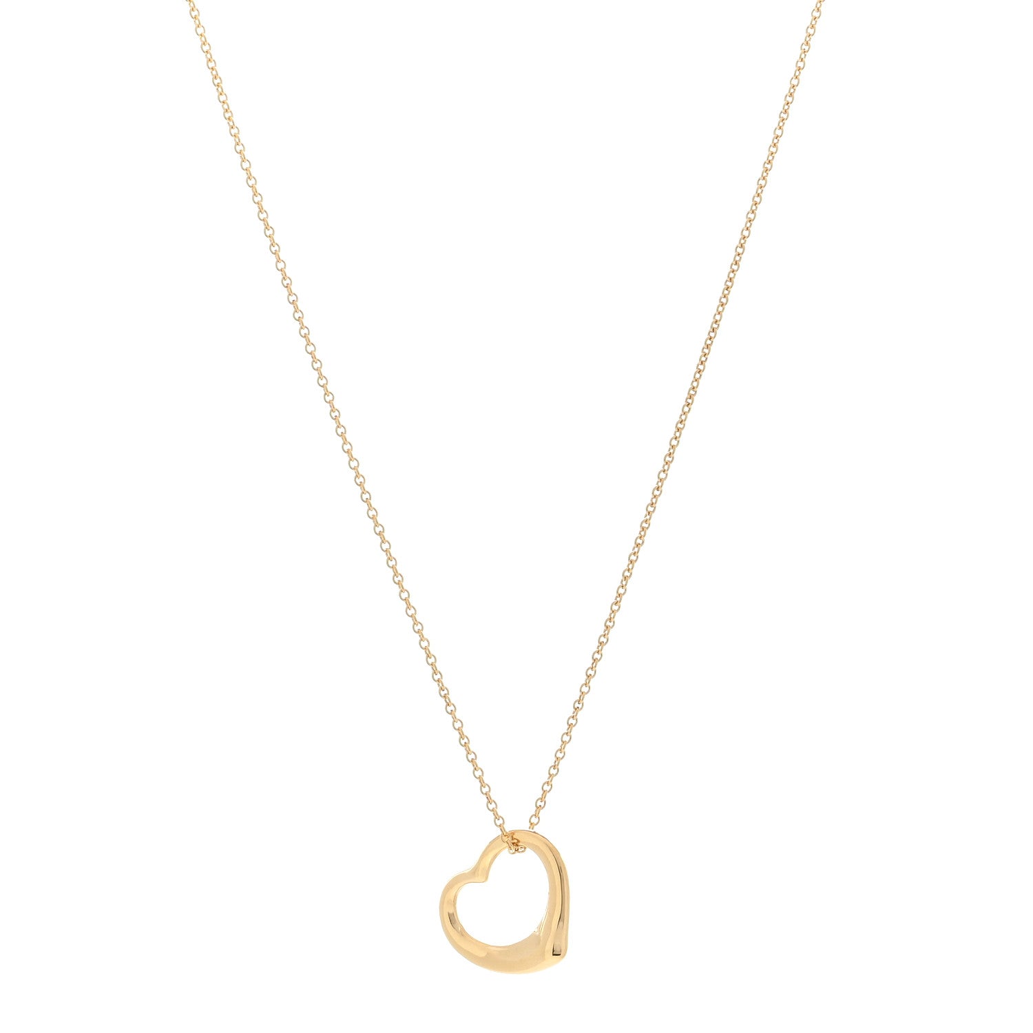 Tiffany 18K Yellow Gold 16mm Elsa Peretti Open Heart Pendant Necklace 1 of 4