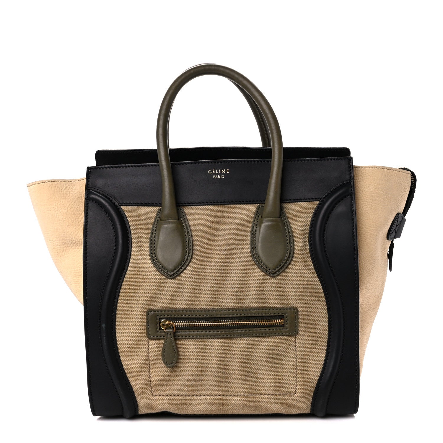 Celine Natural Canvas Calfskin Mini Luggage Beige Black Khaki 1 of 13