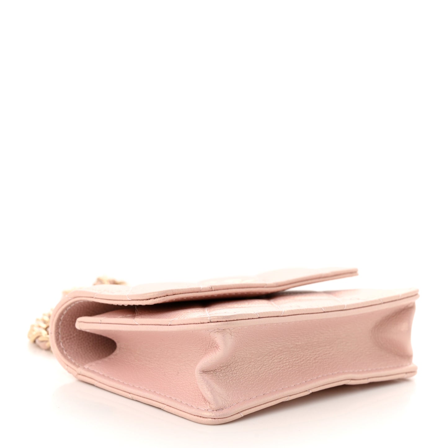 Iridescent Caviar Quilted Pearl On Top Coin Purse With Chain Light Pink
