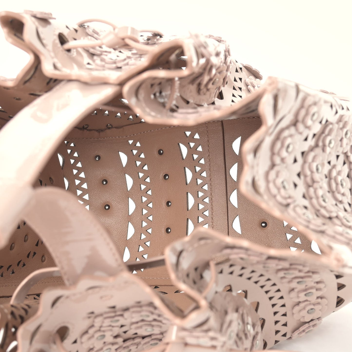Patent Calfskin Laser Cut Floral Studded Rose-Marie 19 Bag Sable
