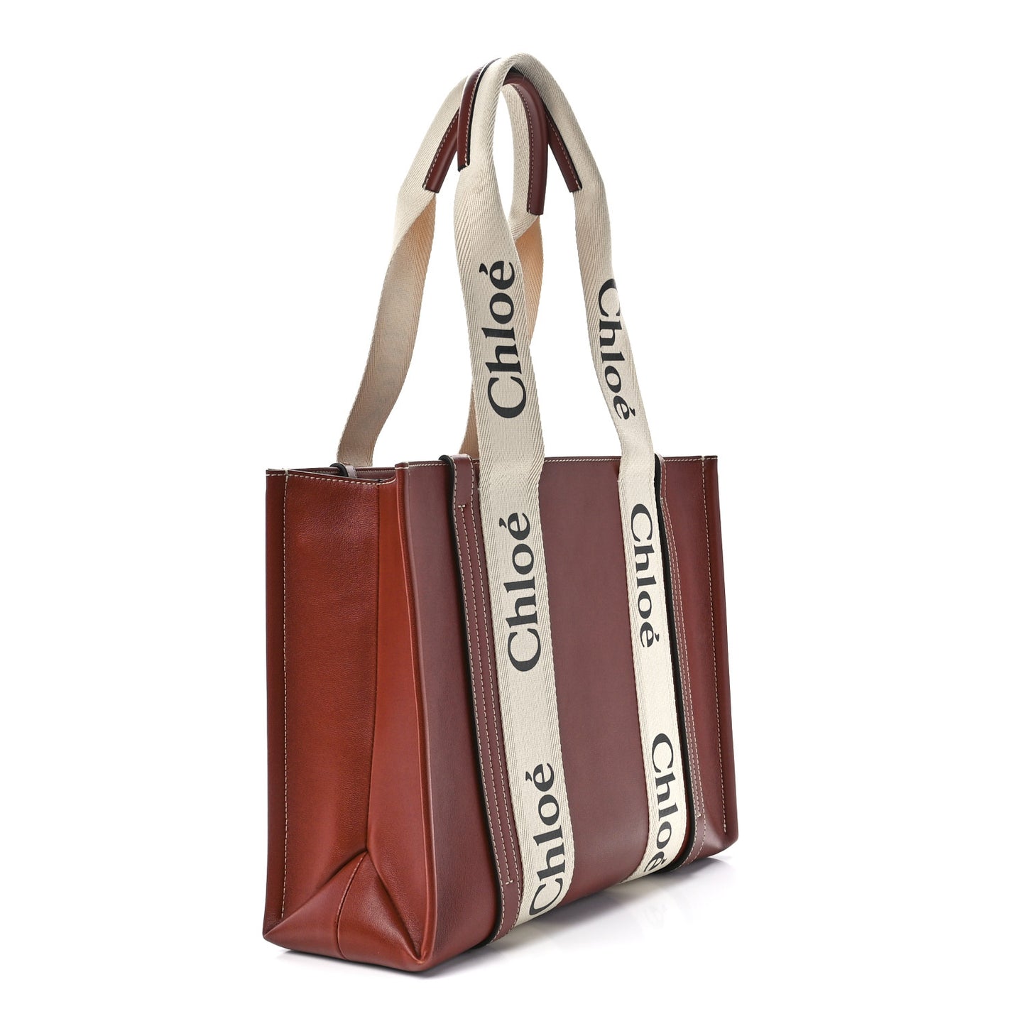 Calfskin Medium Woody Ribbon Tote Sepia Brown