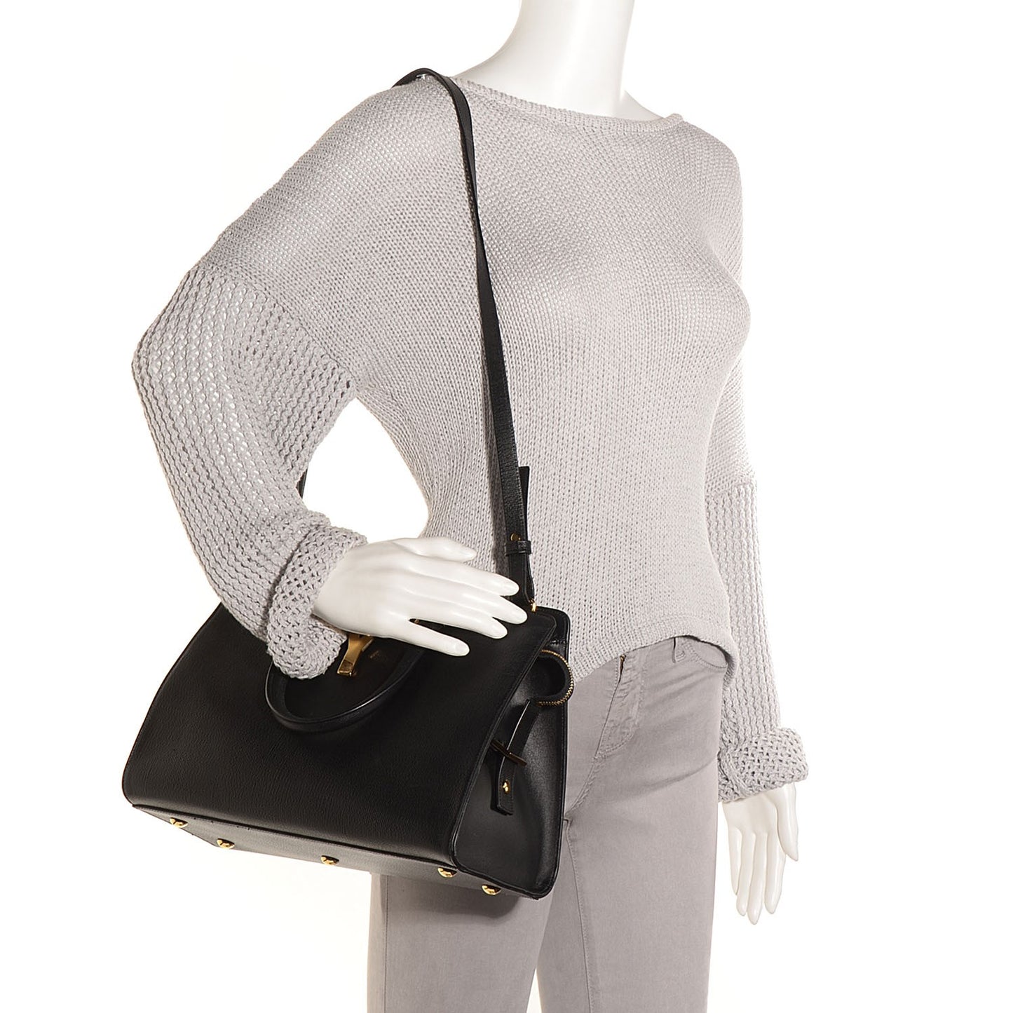 Textured Leather Classic Small Cabas Y Bag Black