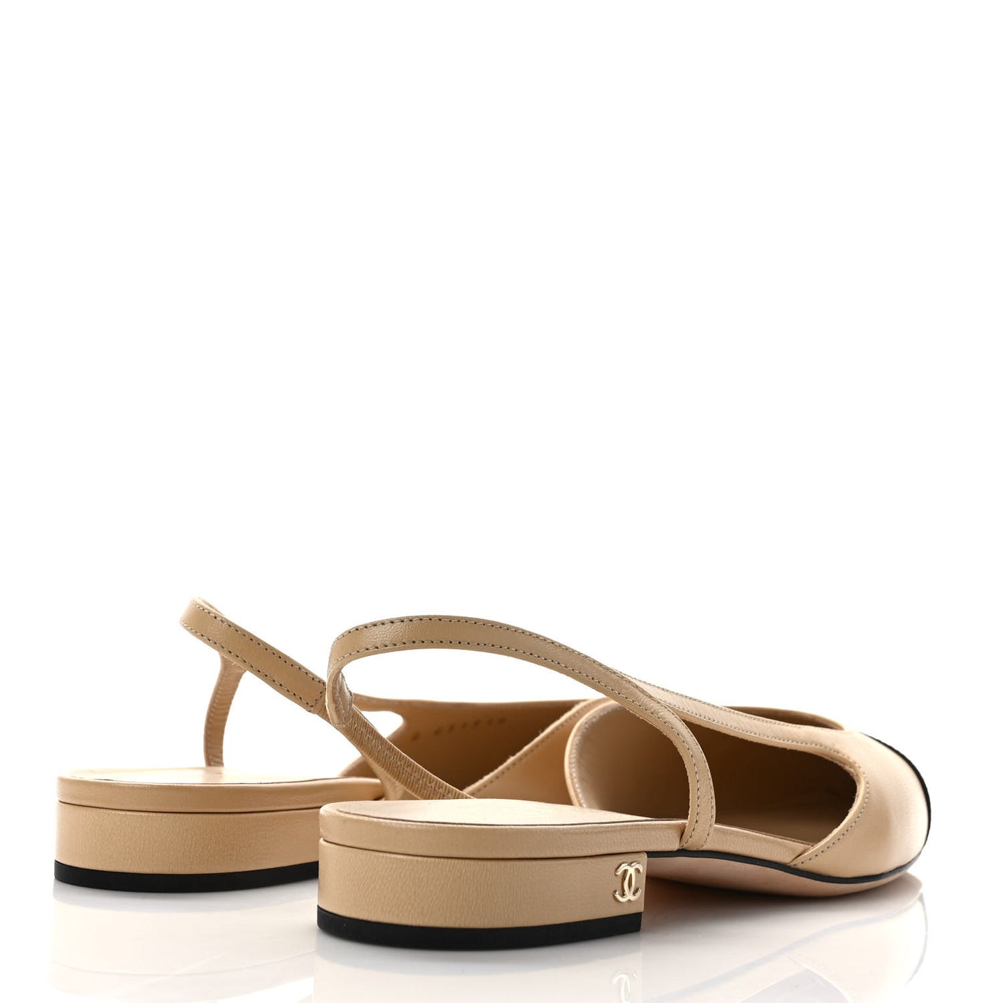 Goatskin Grosgrain Cap Toe CC Slingback Pumps 37.5 Beige Black